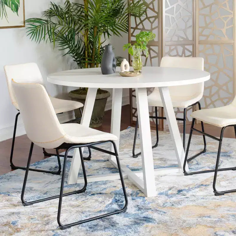 Roundhill Furniture Varna Round Dining Set, Trestle Dining Table with 4 Stylish Chairs, 5-Piece