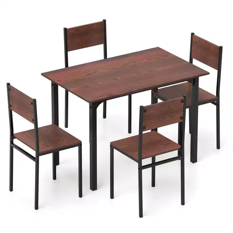 Ensemble de table à manger Costway 5 pièces, style industriel, table de cuisine et chaises pour 4 personnes, Gris/Marron/Marron foncé