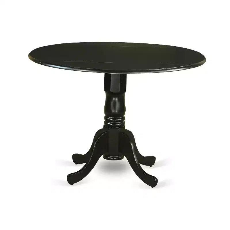 HomeStock Round Dropleaf Dining Set Black Linen Fabric Chairs