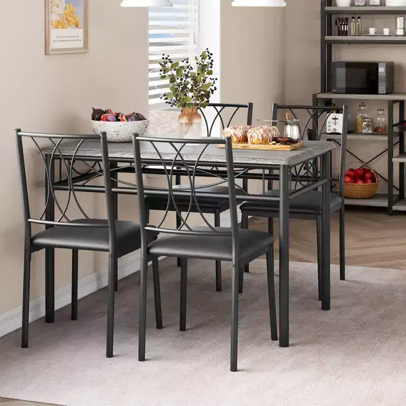 Ensemble Table à Manger et Chaises, Table de Cuisine pour 4 Personnes, Ensemble de Salle à Manger en Bois de 4 Pièces avec 4 Chaises, Table Rectangulaire de Cuisine pour Petits Espaces