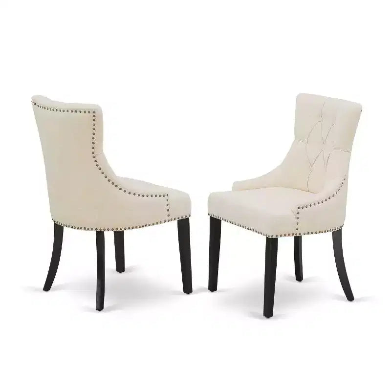 HomeStock 5 Piece Round Dining Room Table Set Black Linen Fabric Chairs