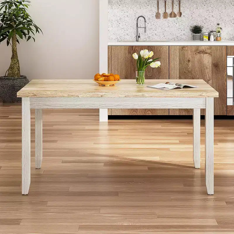 VECELO 6-Piece Wooden Dining Table Set, Dining Table with 4 Armless Upholstered Dining Chairs & Bench for Kitchen, Rubber Wood Legs, Gray