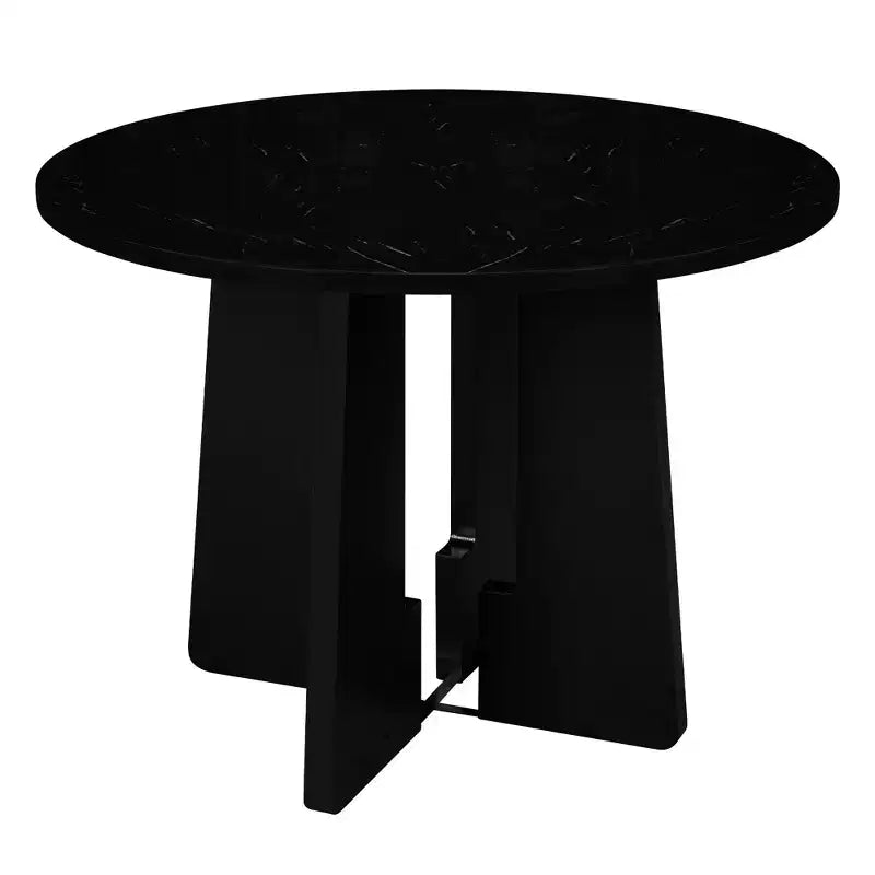 5 Piece Round Dining Table Set for 4, Modern Marble Dining Table and 4 High Back Upholstered Chairs
