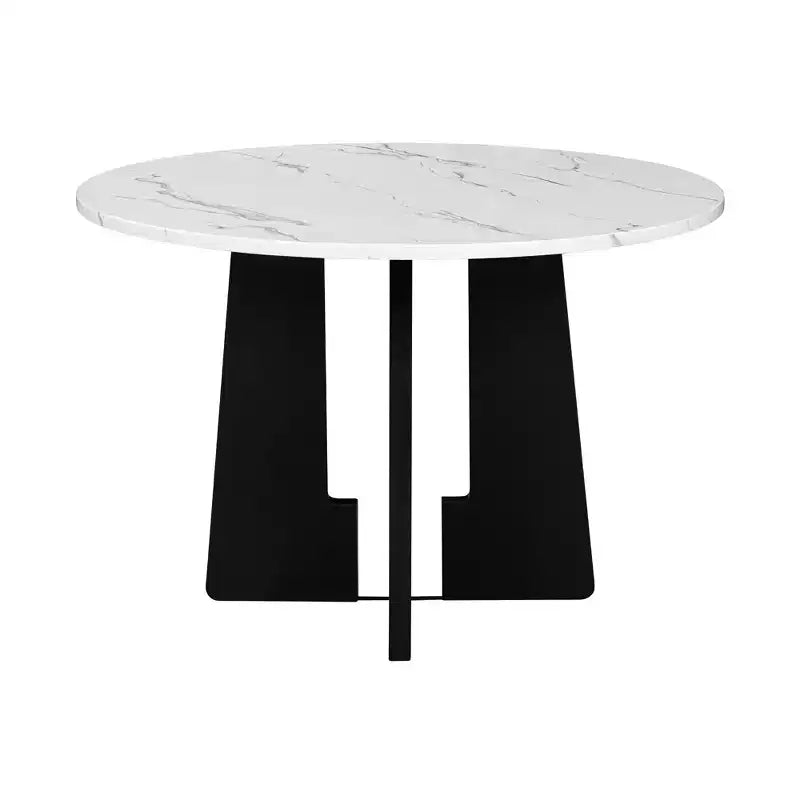 5 Piece Round Dining Table Set for 4, Modern Marble Dining Table and 4 High Back Upholstered Chairs