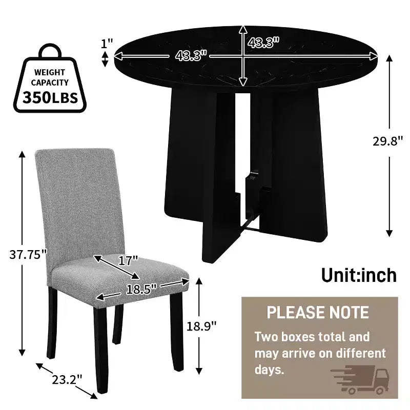 5 Piece Round Dining Table Set for 4, Modern Marble Dining Table and 4 High Back Upholstered Chairs
