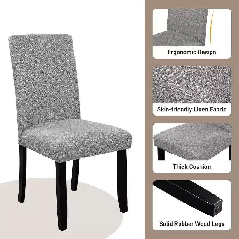 5 Piece Round Dining Table Set for 4, Modern Marble Dining Table and 4 High Back Upholstered Chairs