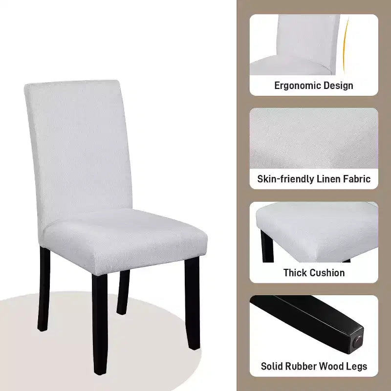 5 Piece Round Dining Table Set for 4, Modern Marble Dining Table and 4 High Back Upholstered Chairs