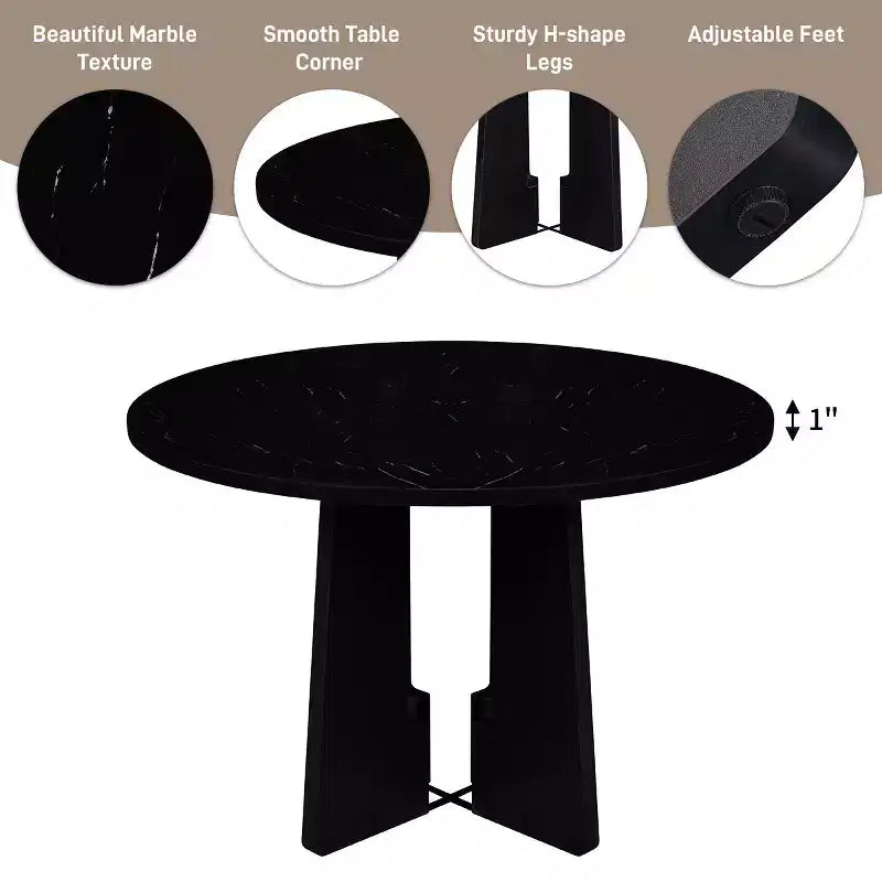 5 Piece Round Dining Table Set for 4, Modern Marble Dining Table and 4 High Back Upholstered Chairs