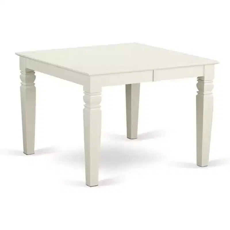 HomeStock Belmont 7Pc Dinette Set Includes a Rectangular Kitchen Table , Butterfly Leaf , Six Vertical Slatted Linen Seat Dining Chairs, White Finish