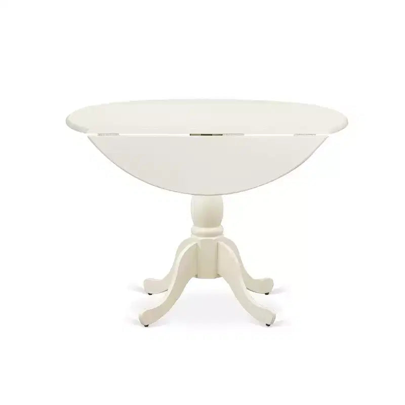 HomeStock Belmont 5 Piece Modern Dining Table Set 1 Drop Leaves Dining Table and 4 Light Beige Linen Fabric Dining Room Chairs - Linen White Finish