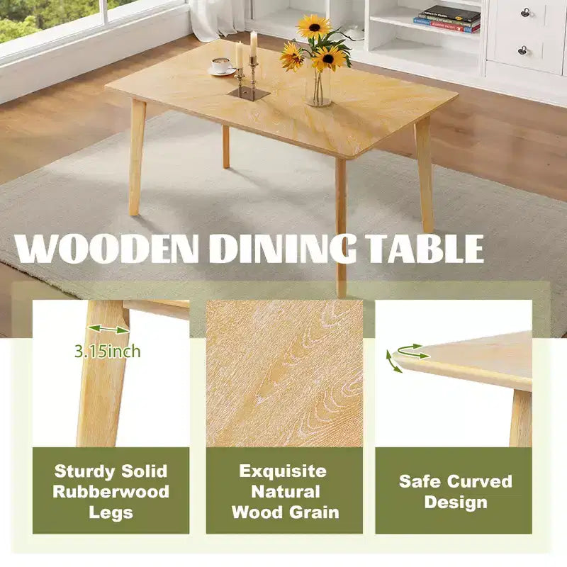 6 Piece Wood Dining Room Table Set, Dining Room Rectangular Table with 4 Upholstered Chairs and Bench