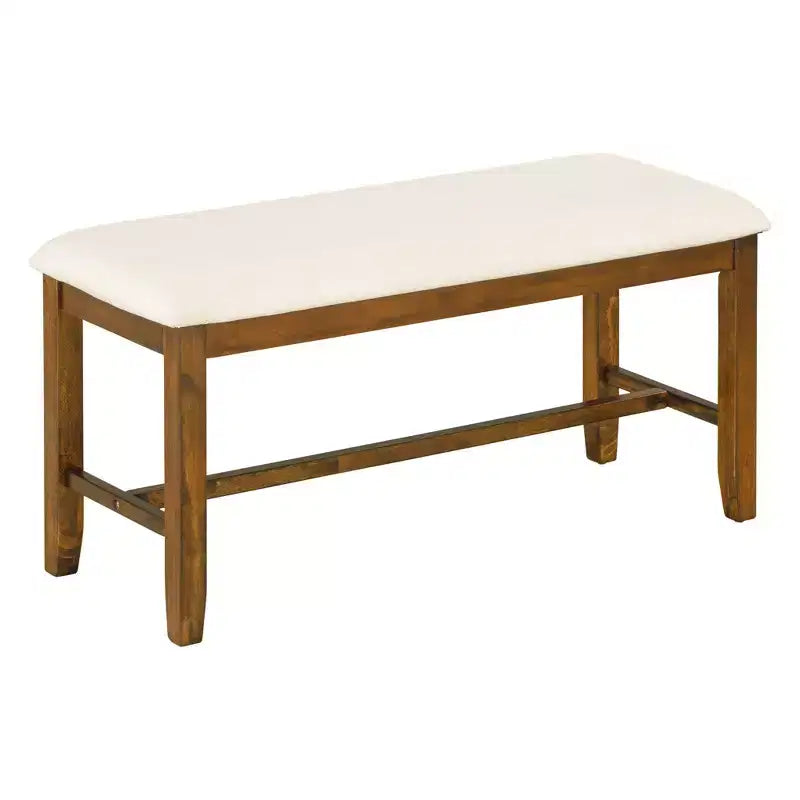Farmhouse 6 Pieces Dining Set with Bench for 6, Wooden Rectangle Table and 4 Upholstered Chairs