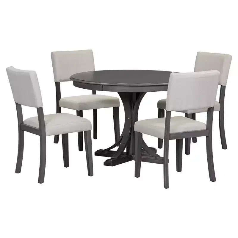 Round Dining Table Set for 4, 5 Pieces Retro Kitchen Table Set with 4 Upholstered Chairs