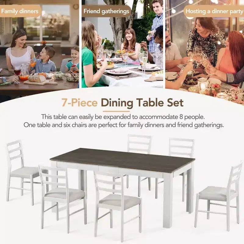GDFStudio Louisa 7 Piece Extendable Wooden Dining Table Set with Upholstered Chairs