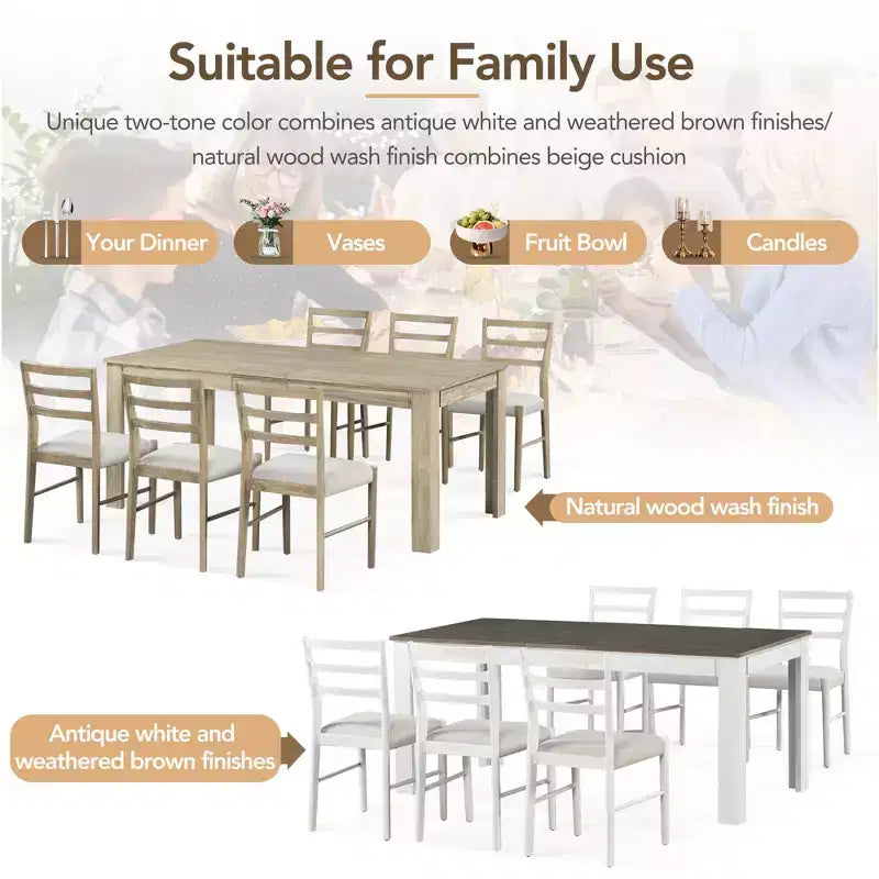 GDFStudio Louisa 7 Piece Extendable Wooden Dining Table Set with Upholstered Chairs