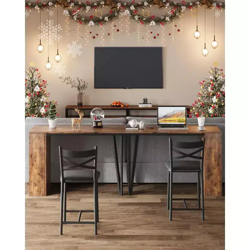 3 Piece Bar Table Set for 2, Bar Table and Chairs Set with with Flip Top Extension, Dining Table Set with Storage Shelves, Suitable for Small Space