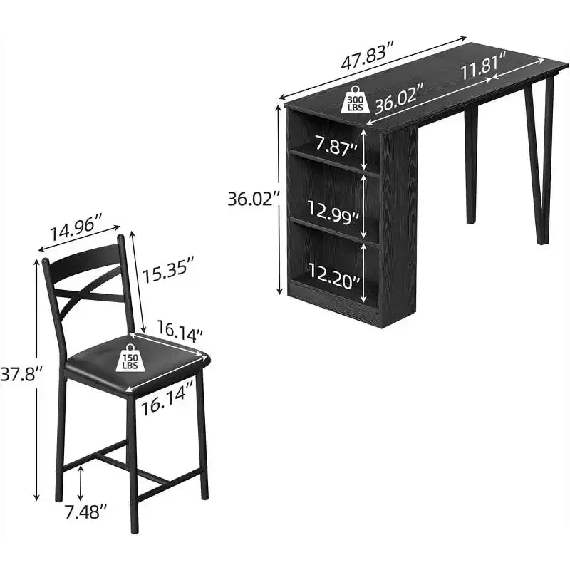 3 Piece Bar Table Set for 2, Bar Table and Chairs Set with with Flip Top Extension, Dining Table Set with Storage Shelves, Suitable for Small Space