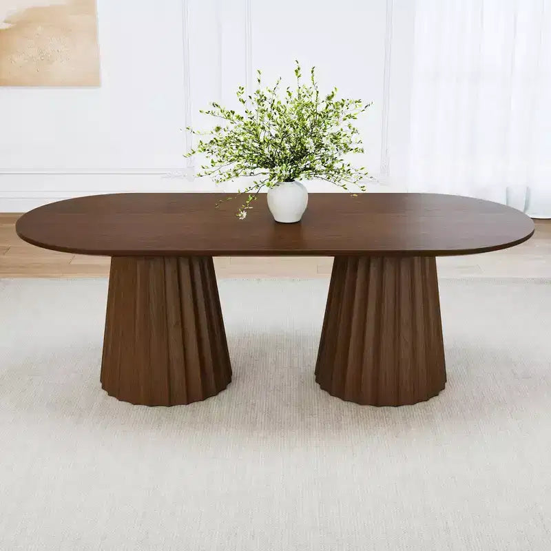 86 inch Double-base Oval Black Dining Table with 8 Dining chairs Suitable for Dining Room / Living Room