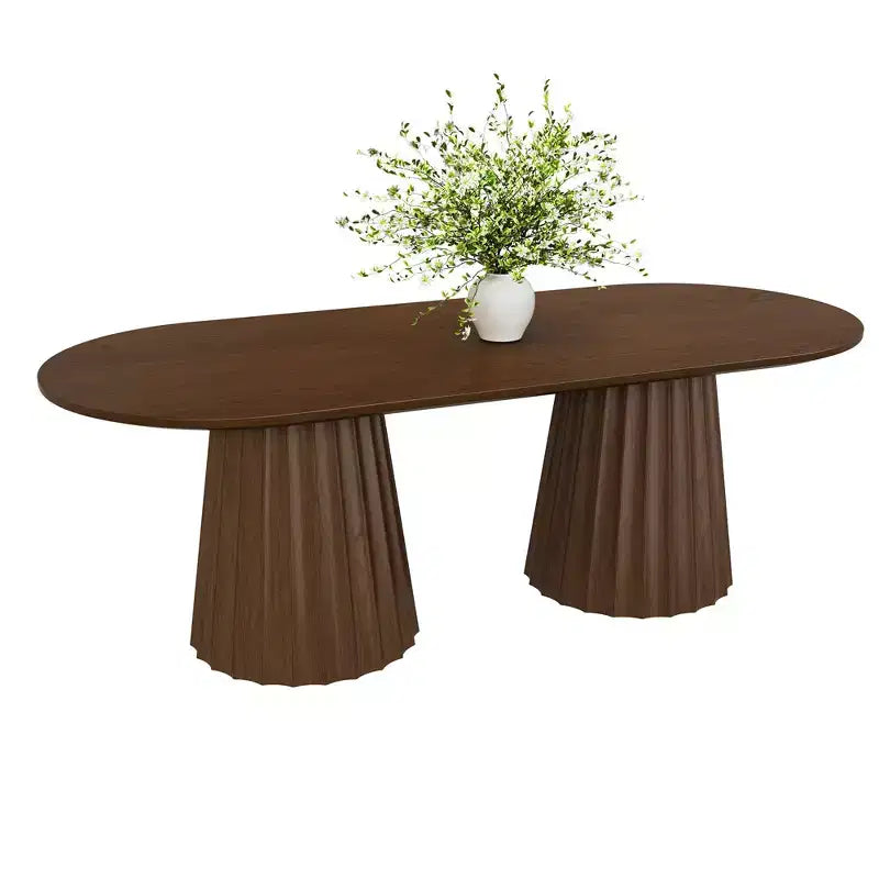 86 inch Double-base Oval Black Dining Table with 8 Dining chairs Suitable for Dining Room / Living Room