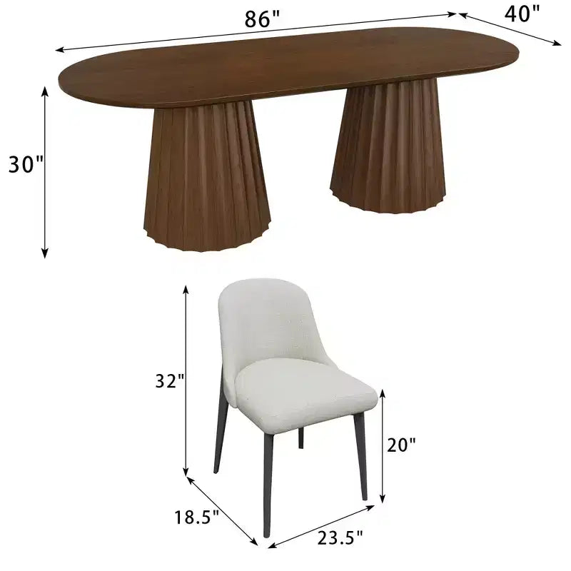 86 inch Double-base Oval Black Dining Table with 8 Dining chairs Suitable for Dining Room / Living Room
