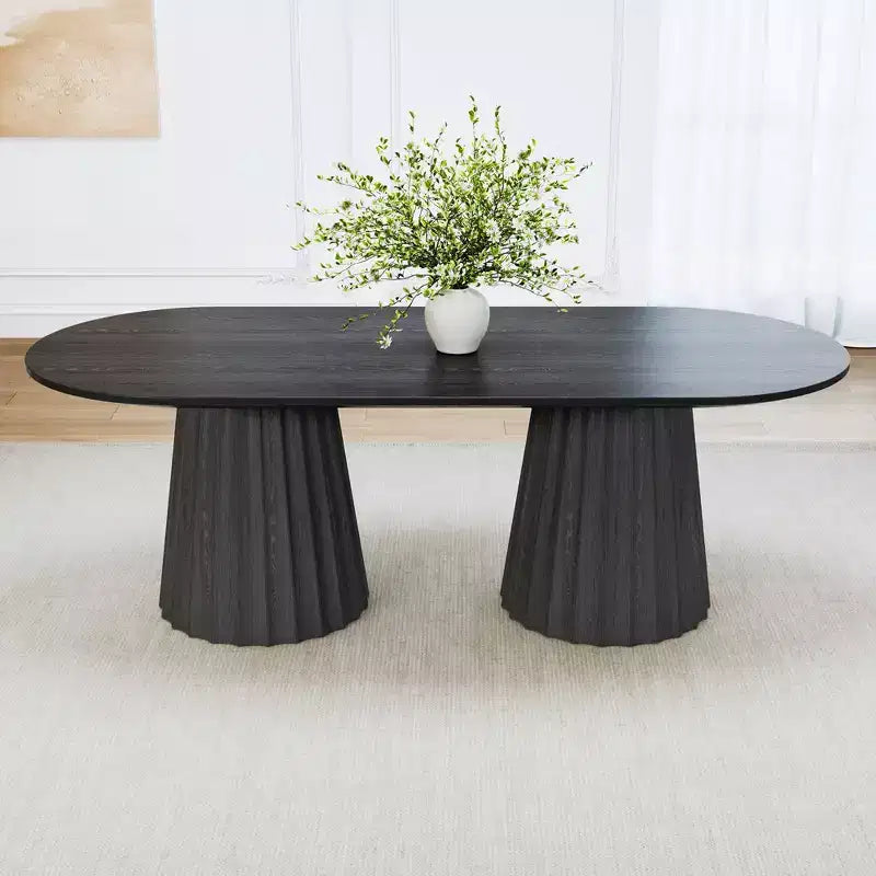 86 inch Double-base Oval Black Dining Table with 8 Dining chairs Suitable for Dining Room / Living Room