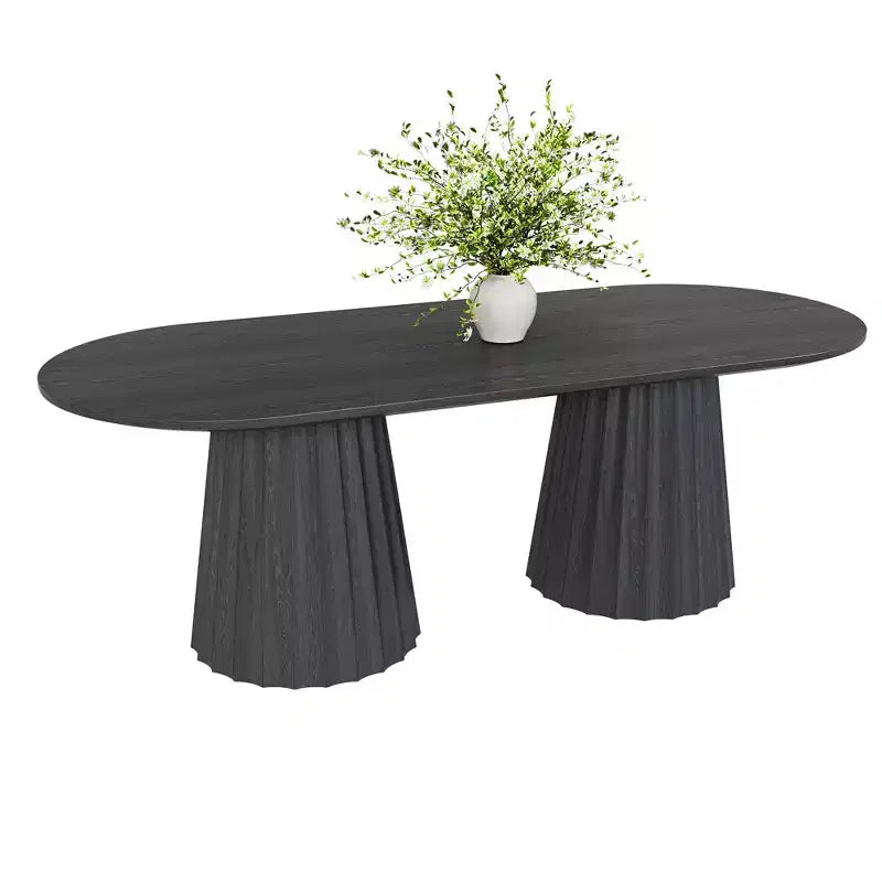 86 inch Double-base Oval Black Dining Table with 8 Dining chairs Suitable for Dining Room / Living Room