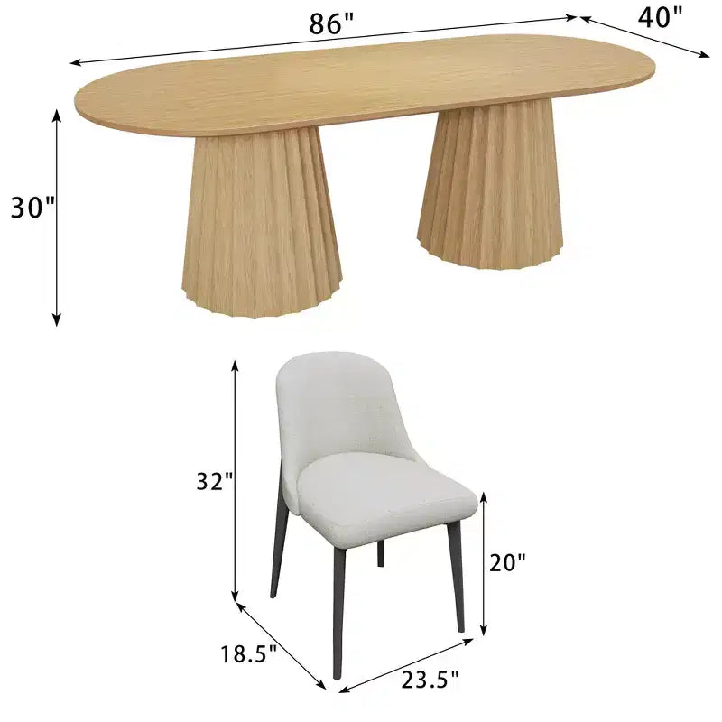 86 inch Double-base Oval Black Dining Table with 8 Dining chairs Suitable for Dining Room / Living Room