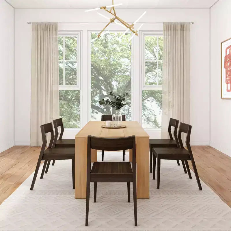 Plank+Beam 72 Modern Solid Wood Dining Table Set, + 6 Chairs Walnut