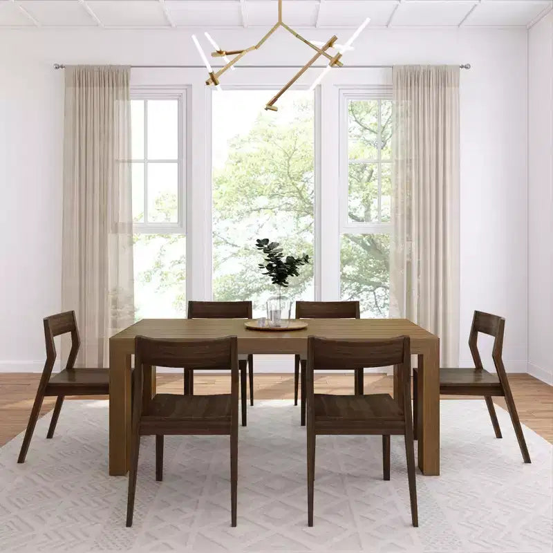Plank+Beam 72 Modern Solid Wood Dining Table Set, + 6 Chairs Walnut