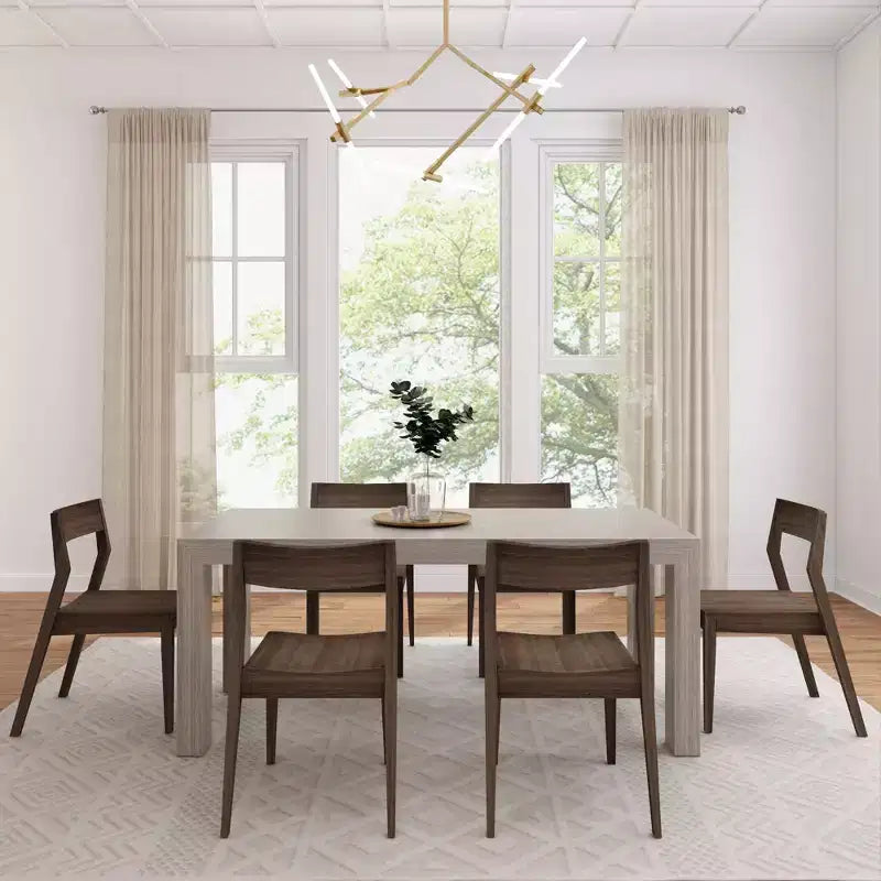 Plank+Beam 72 Modern Solid Wood Dining Table Set, + 6 Chairs Walnut