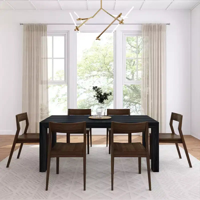 Plank+Beam 72 Modern Solid Wood Dining Table Set, + 6 Chairs Walnut