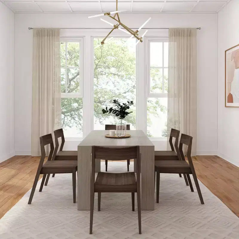 Plank+Beam 72 Modern Solid Wood Dining Table Set, + 6 Chairs Walnut
