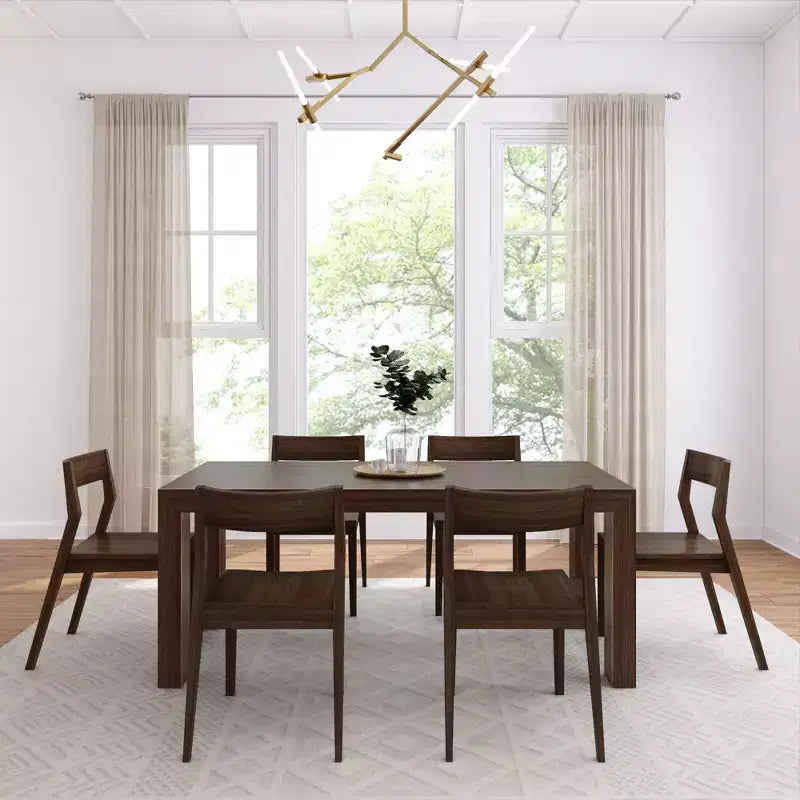 Plank+Beam 72 Modern Solid Wood Dining Table Set, + 6 Chairs Walnut