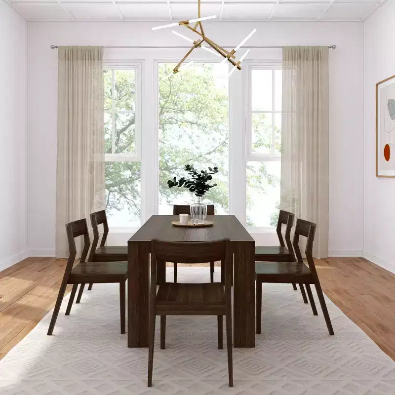 Plank+Beam 72 Modern Solid Wood Dining Table Set, + 6 Chairs Walnut