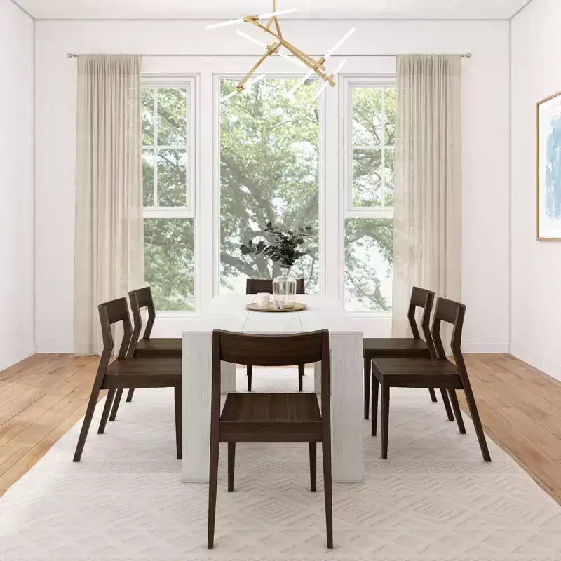 Plank+Beam 72 Modern Solid Wood Dining Table Set, + 6 Chairs Walnut
