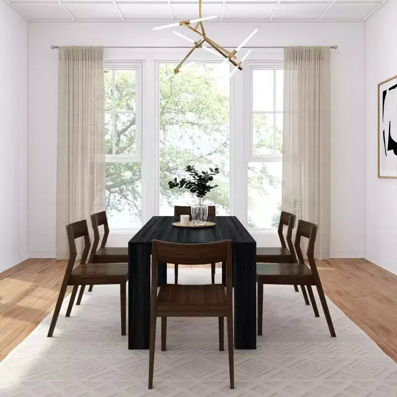 Plank+Beam 72 Modern Solid Wood Dining Table Set, + 6 Chairs Walnut