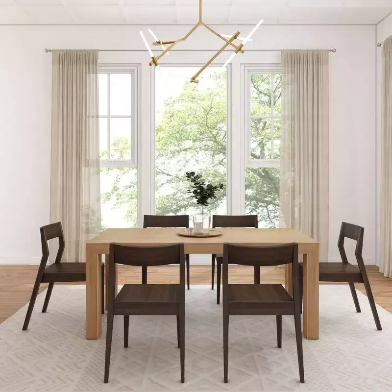 Plank+Beam 72 Modern Solid Wood Dining Table Set, + 6 Chairs Walnut