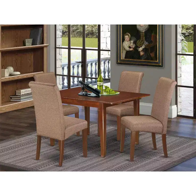 HomeStock 5-Pc Mahogany Finish Solid Wood Top - Dining Room Set - Seats 4