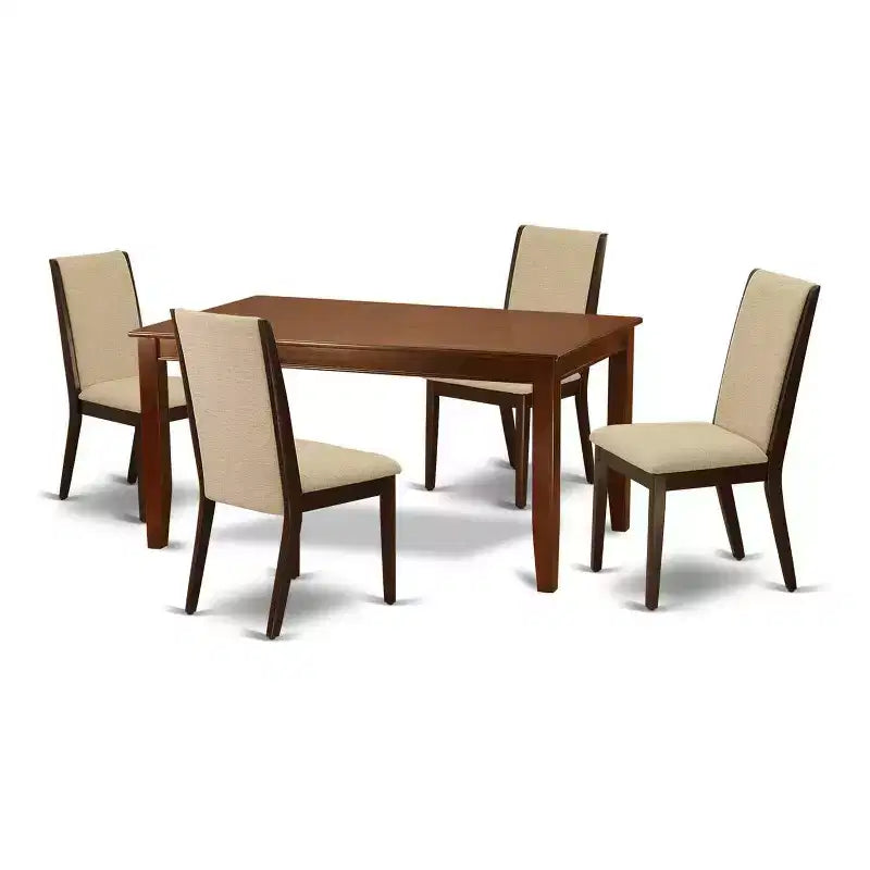 HomeStock 5-Piece Rectangle Mahogany Finish Solid Wood Top Dining Table with 4 Parson Chair