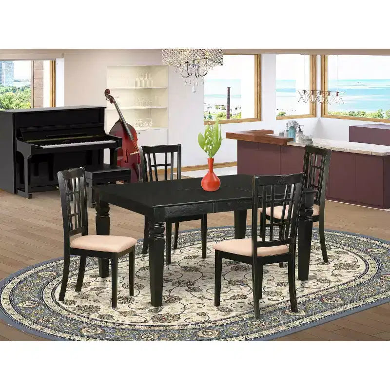 HomeStock 5-Piece Rectangle Black Finish Solid Wood Top Dining table with 4 Chairs