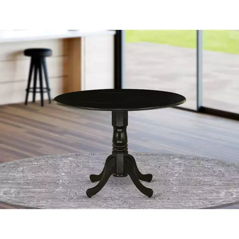 Nordic Dining Table Set for 2 - Modern Round Pedestal Table & Linen Fabric Chairs - Mineral Blue & Black