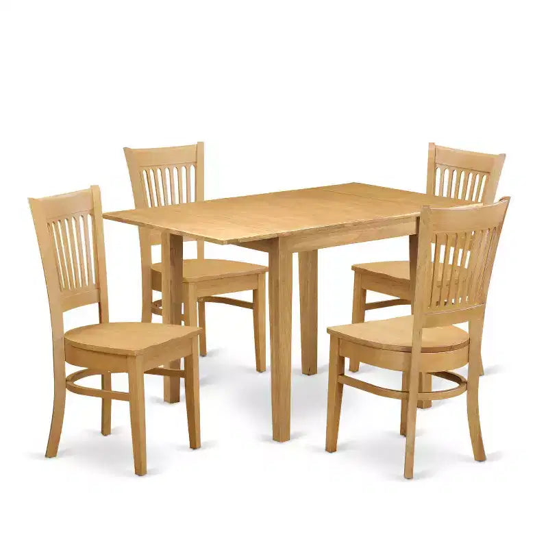 5-Piece Natural Oak Finish Solid Wood Top - Dining Room Set - Seats 4