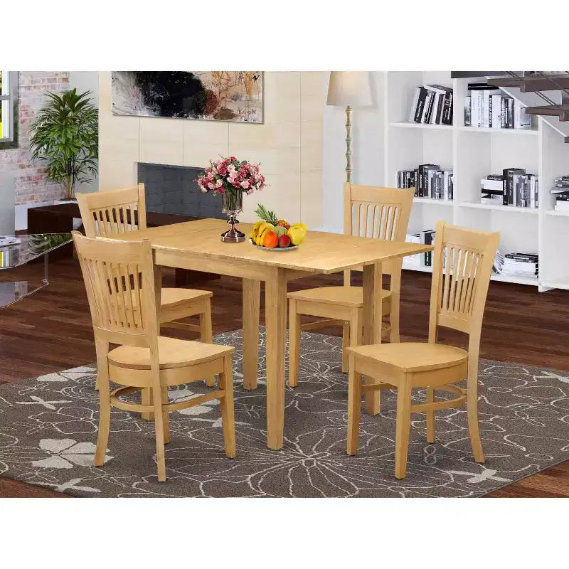 5-Piece Natural Oak Finish Solid Wood Top - Dining Room Set - Seats 4