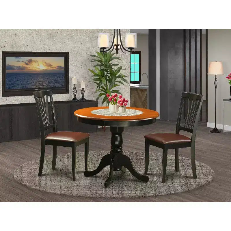 3-Piece Black Finish Solid Wood Top - Dining Room Set - Seats 4