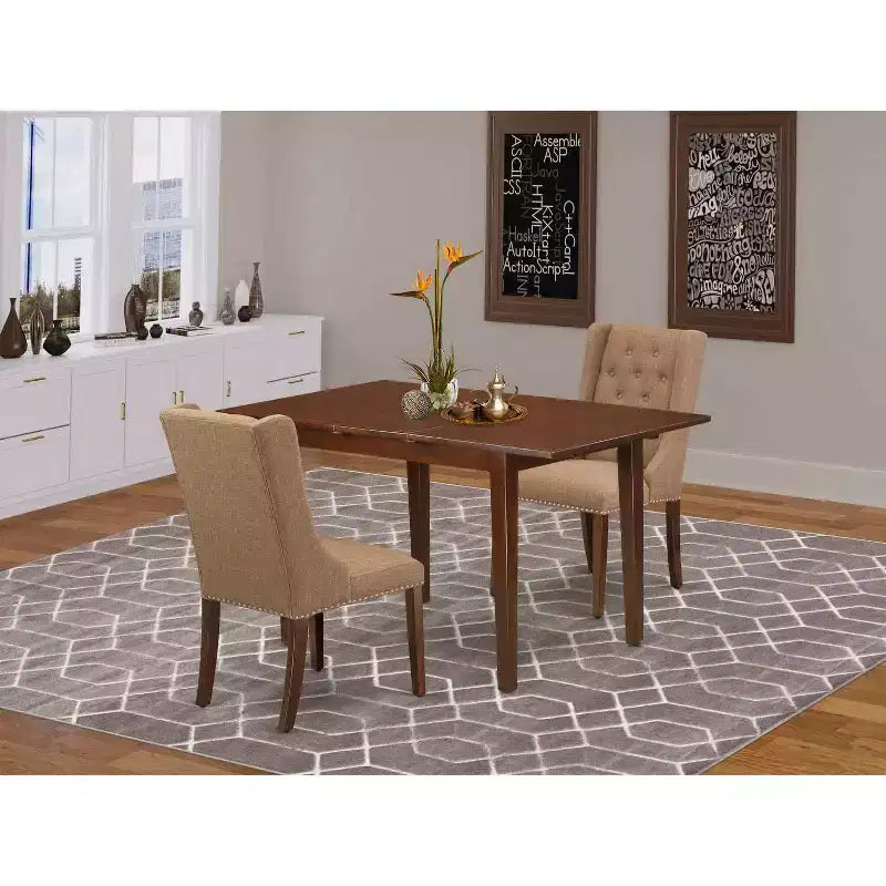 HomeStock 3-Pc Mahogany Finish Solid Wood Top with Butterfly Leaf Dining Table Set
