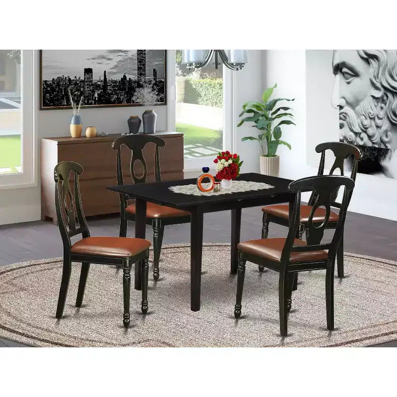 5-Piece Black Finish Solid Wood Top - Dining Room Set - Seats-4