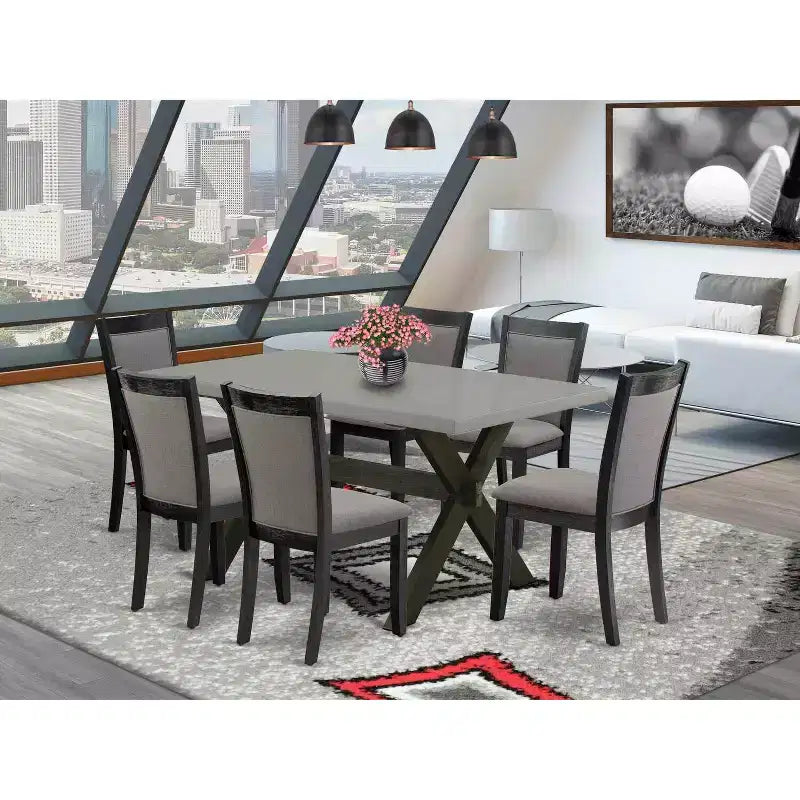 HomeStock 7-Piece Natural Oak Finish Solid Wood Top Dining Table with 6-Parson Chairs