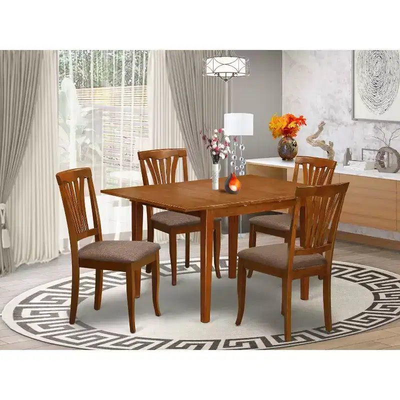 3-Piece Saddle Brown Finish Solid Wood Top - Dining Room Set - Seats 4