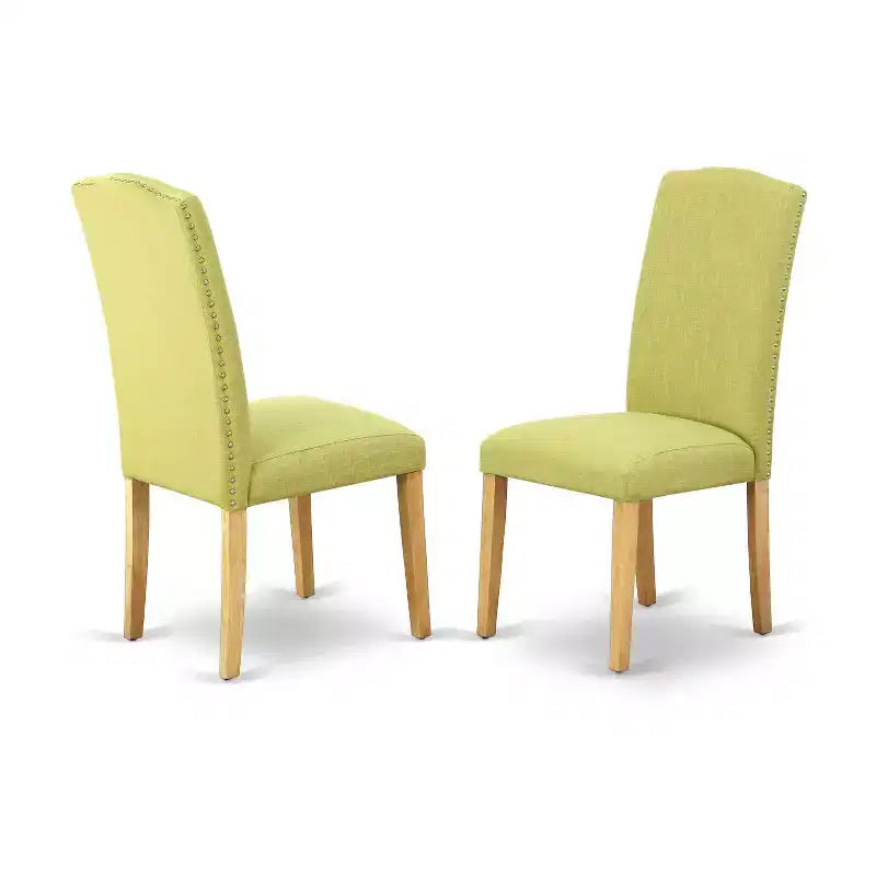 Modern Round Dining Set 5Pc - 36 Table & 4 Chairs - Oak Legs, Linen Fabric - HomeStock