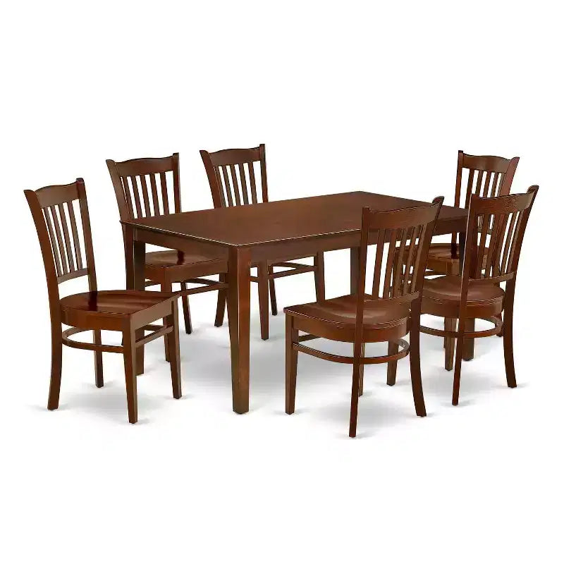 Rectangular Dining Table Set 7Pc 60 Inch Table with 6 Wood Kitchen Chairs